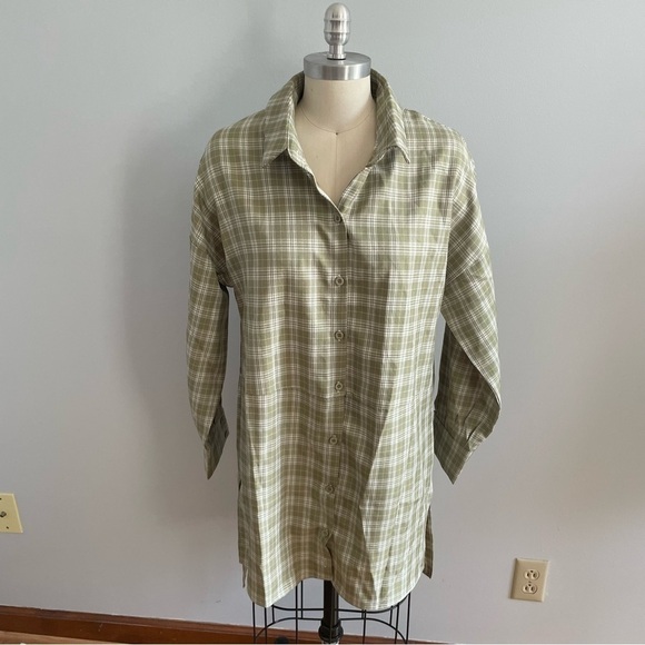 Missguided Oversized Shirt Dress in Sage Gingham-Green- Size 2- NWOT - Picture 5 of 11